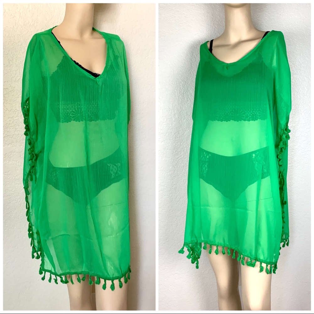 Swimsuit Cover Up with Tassels Green - Picture 5 of 6